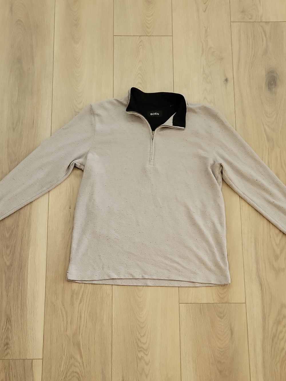 Men's Light Beige Quarter-Zip Textured Sweater
